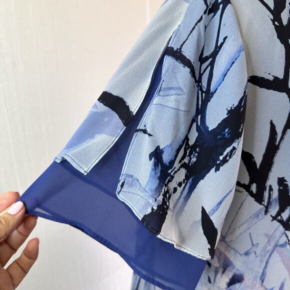 Marta Palmieri Women's Blue Bamboo Print 2-Layers Silk Blouse Tunic Top Sz 44/8 - Picture 5 of 14